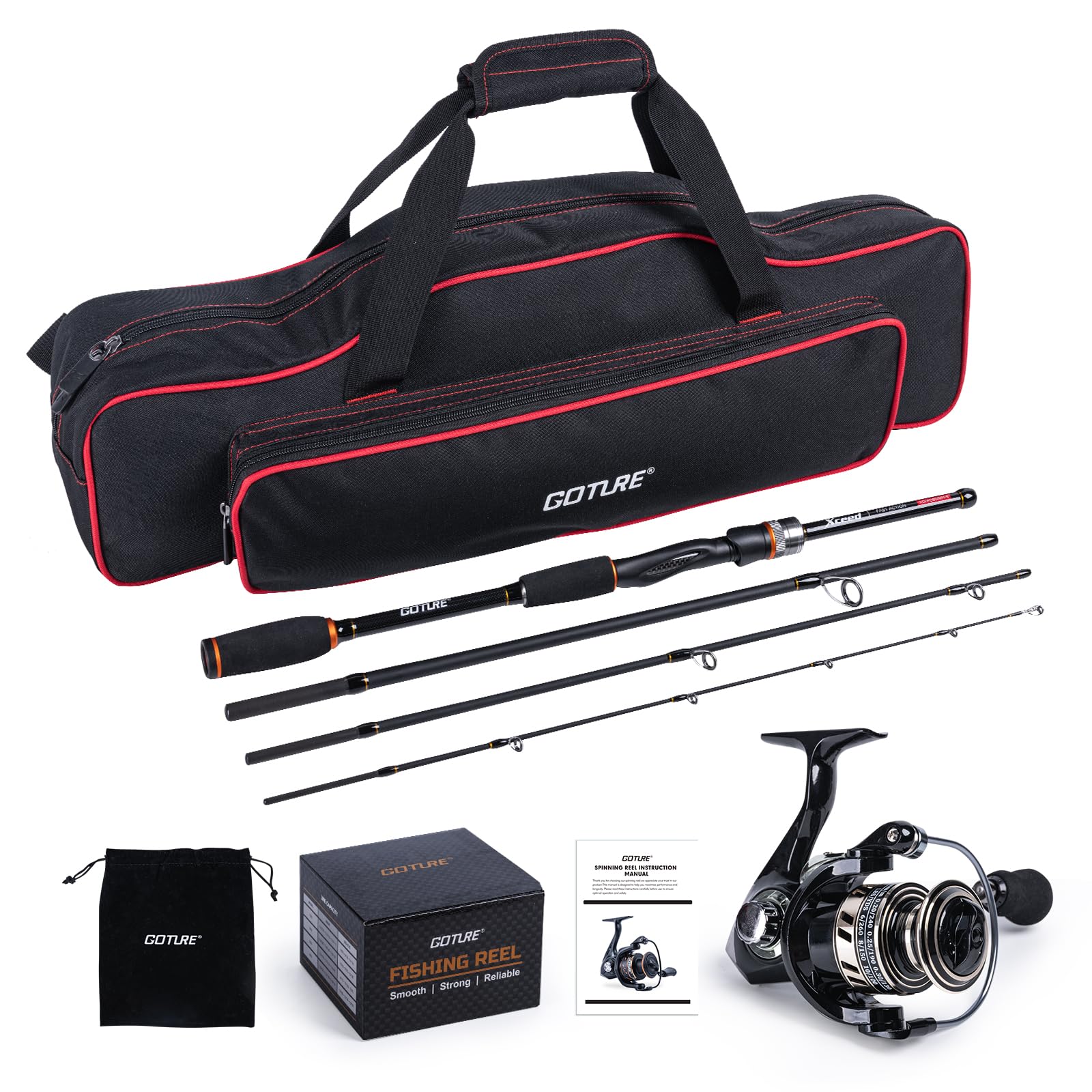 Fishing Rod Spinning - Goture ポータブルスピニング釣り竿とリールコンボ、トラベルバッグ付き、1.98-2.1m 釣り竿 3000 スピニングリール、タックルアクセサリー