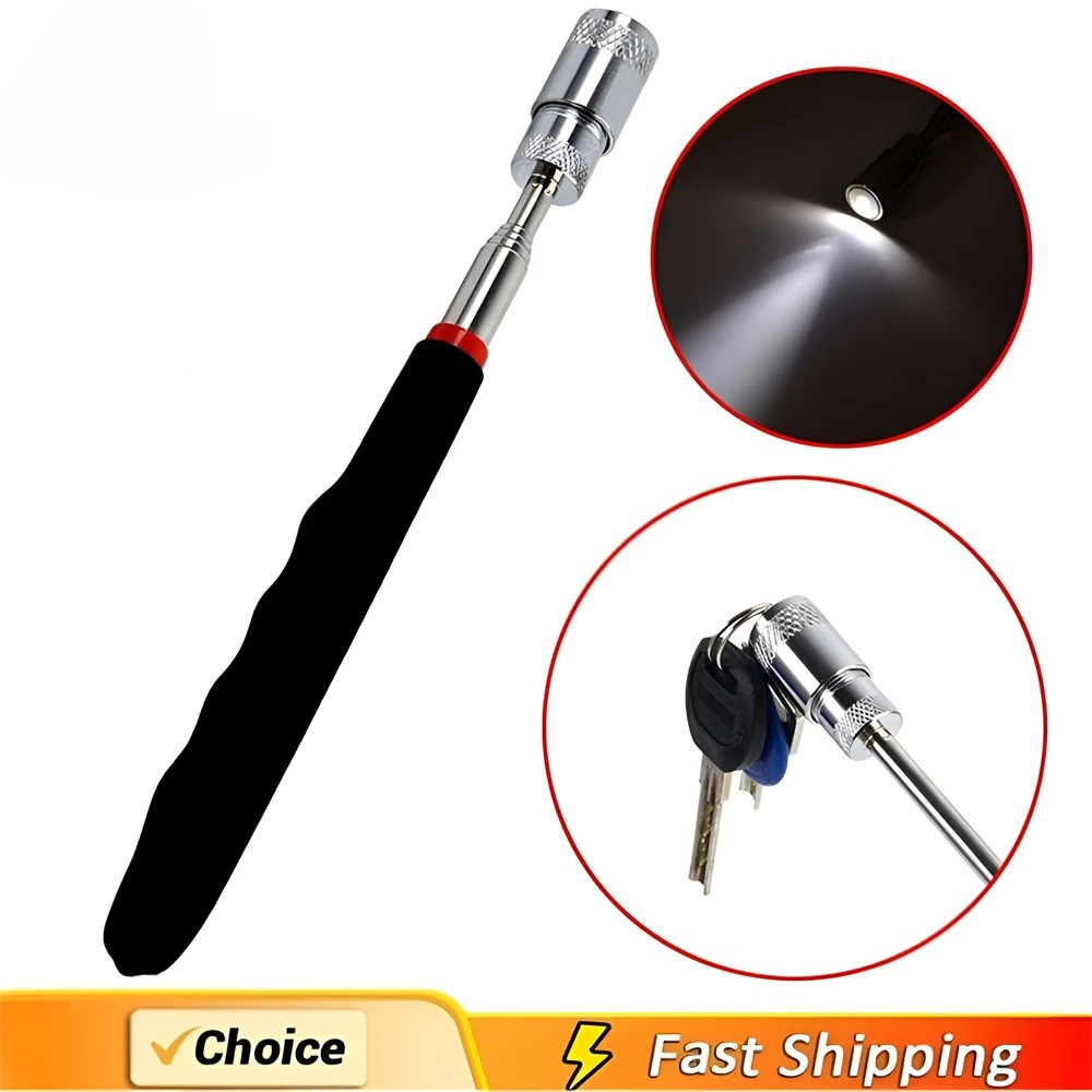 Fishing Rod Travel - 伸縮式磁気ペン拡張可能なピックアップロッドスティックライト付きミニポータブルマグネットピックアップツールネジナットボルを拾うため