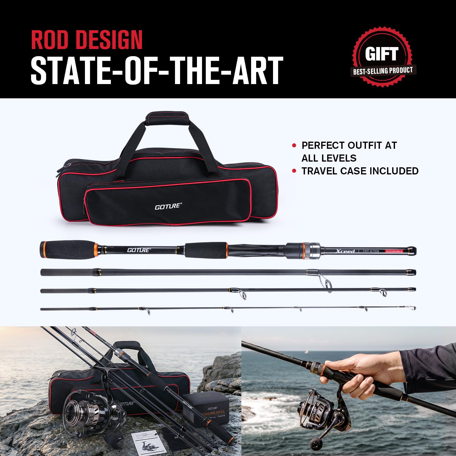 Goture ポータブルスピニング釣り竿とリールコンボ、トラ - Fishing Rod Spinning のレビューと価格