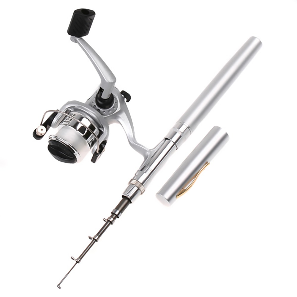 ポータブル伸縮式ポケット釣り竿ミニシルバーペン釣り竿リール軽 - Fishing Rod Fly のレビューと価格